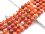 Natural Orange Fire Agate Beads, 6mm/8mm/10mm Round Faceted Fire Agate Beads, 15.5" Full Strand, Sku#UA68