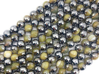 Half Silver Plated Yellow Faceted Round Agate Beads, 10mm/12mm Natural Banded Agate, 15.5'' Full Strand, SKU#U1215