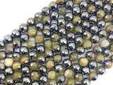 Half Silver Plated Yellow Faceted Round Agate Beads, 10mm/12mm Natural Banded Agate, 15.5'' Full Strand, SKU#U1215