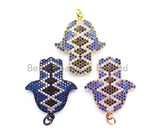 CZ Micro Pave Cobalt Hamsa Hand Pendant for Bracelet/Necklace, Cubic Zirconia Pendant/Charm, Jewelry Findings, 22x29mm,sku#F35