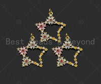 Gold Filled CZ Micro Pave Star with Colorful CZ Flower Pendant,18K Gold Filled Star Charm, Necklace Bracelet Charm Pendant,25x26mm,Sku#LK326