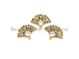 Multi Color CZ Micro Pave Fan Shape Pendant, Fan Shaped Pave Charm, Gold plated, Earring Bracelet Findings, 16x20mm, Sku#B111