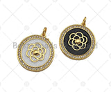 Colorful Enamel Pave Rose Flower On Round Coin Pendant/Charm, Sku#L439