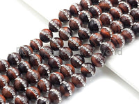 Red Tiger Eye with rhinestone inlaid, 6mm/8mm/10mm/12mm/14mm Red Tiger eye Beads, 15.5inch Full strand, SKU#V57