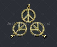 18k Dainty Gold Peace Sign on Round Ring Shape Charms, Dainty Charms, Gold Pendant, Round Ring Necklace Charms, 20x23mm, Sku#LK175