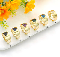 Gold Colorful CZ Heart Band Ring, Sku#X360