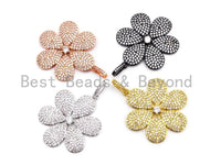 CZ Clear Micro Pave Flower Pendant, Flower Shaped Pave Pendant, Gold/Rose Gold/Silver/Gunmetal plated, 28x33mm, Sku#F409