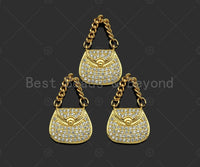 Gold Filled CZ Micro Pave Fashion Bag Shape Pendant,18k Gold Filled Lady's Bag Charm, Necklace Bracelet Charm Pendant,16x16mm,Sku#LK358