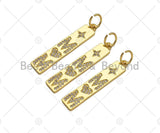 CZ Micro Pave Mom Word On Long Bar Shape Pendant, 18K Gold Filled Charm, DIY Mother's Day Necklace Bracelet Charm Pendant,6x31mm,Sku#Z1374