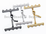 1set Five Loops CZ Micro Pave Multi-Strands Lobster Claw Clasp, Clear CZ on Gunmetal/Gold/Silver Color, 37x6mm, SKU#K28