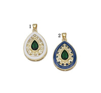 Large Gold CZ Enamel Teardrop Shape Focal Pendant, Sku#LK727