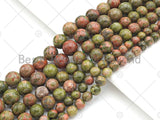 Natural Quality Unakite Round Smooth Beads, 6mm/8mm/10mm Genuine Unakite, Red Green Beads, 15.5'' Full Strand, Sku#U1068