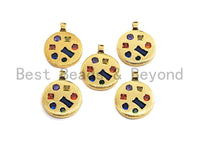 Colorful CZ Micro Pave Coin Shape Pendant,Cubic Zirconia Round Charm, Gold Pendant,16x20mm,sku#Y217