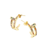 Gold Colorful CZ Arc Stud Earrings, Sku#LK783