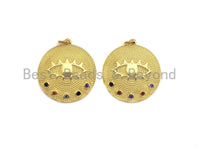 Evil Eye Heart on Round Disc Pendant, Colorful CZ Micro Pave pendant, Gold Evil eye charm, 27x29mm, sku#F1064