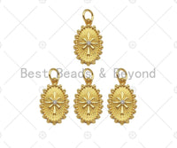 CZ Micro Pave North Star On Oval Shape Pendant,18k Dainty Gold Radial Medallion Charm, Necklace Bracelet Charm Pendant,11x18mm,Sku#Z1322