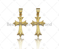 18k Dainty Gold Cross Shape Charms, Dainty Charms, Gold Pendant, Cross Necklace Charms, 14x22mm, Sku#F1297