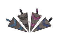 Gunmetal Triangle Shape with Blue/Pink/Black Arrow Pave CZ Pendant, CZ Pave Pendant, 20x46mm, sku#X103