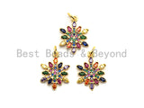 CZ Colorful Micro Pave Round With Snowflake Pendant, Snowflake  Shaped Pave Pendant, Gold plated, 14x18mm, Sku#F823