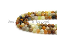 Quality Sparkly Mixed Color Flower Jade Beads, Green Brown Yellow Jade, Round Faceted Beads,6mm/8mm beads, 15.5inch strand, SKU#U431