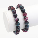 Fuchsia Blue Tiger Eye Round Stretchy Bracelet, Sku#EF435