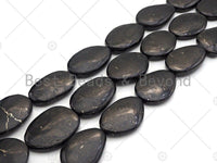 Top Quality Oval Shape Shungite, Smooth Flat Shungite, Healing Energy, Genuine Shungite Beads 30x40mm, 15.5" Full Strand, Sku#U986