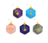 Gold Hexagon Gemstone Pendant, Sku#LY04