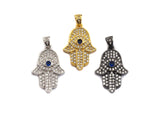 Clear Cobalt Blue CZ Micro Pave Evi Eye On Hamsa Hand Shaped Pendant/Charm, Cubic Zirconia Pendant Charm,15x23mm,sku#Z570