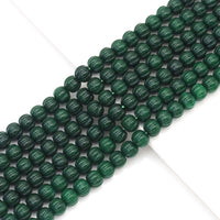 Carved Pumpkin Emerald Jade Beads, 10mm, Sku#U1714