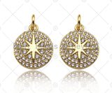 18k Dainty Gold North Star On Round Coin Charms, Dainty Gold Star Pendant, Star Necklace Charms, 11x13mm, Sku#Z1252