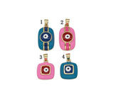 Blue Pink Enamel Evil Eye Square Rectangle Charm, Sku#LK725