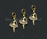 CZ Micro Pave Ballet Dancer Shape Pendant,18K Dainty Gold Dancing Girl Charm, Necklace Bracelet Charm Pendant,8x16mm,Sku#FH155