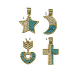 CZ Turquoise Star Moon Heart Cross Charm, Sku#L666