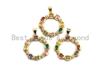 CZ Colorful Micro Pave Hollow out Round with Baguette CZ Pendant, Ring Shaped Pave Pendant, Gold plated, 24x27mm, Sku#F953