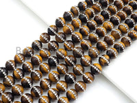 High Quality Yellow Tiger Eye with rhinestone inlaid, 6mm/8mm/10mm/12mm/14mm, Tiger eye Beads, 15.5inch Full strand, SKU#V51