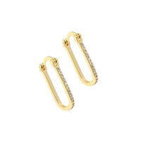 Gold Clear CZ Oval Hoop Earrings, Sku#LK780