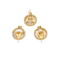 MOP Micro Pave CZ Hand Signal Gesture Charm, Sku#F1526