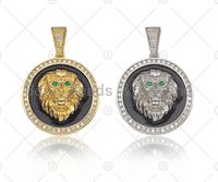 CZ Micro Pave Embossed Lion Head Pendant,Cubic Zirconia Gold/Silver Charm, Necklace Bracelet Charm Pendant, 35x39mm, sku#L551