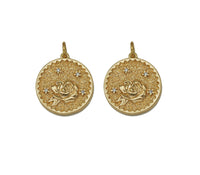 Gold Embossment Rose Medallion Charm, Sku#ZX91