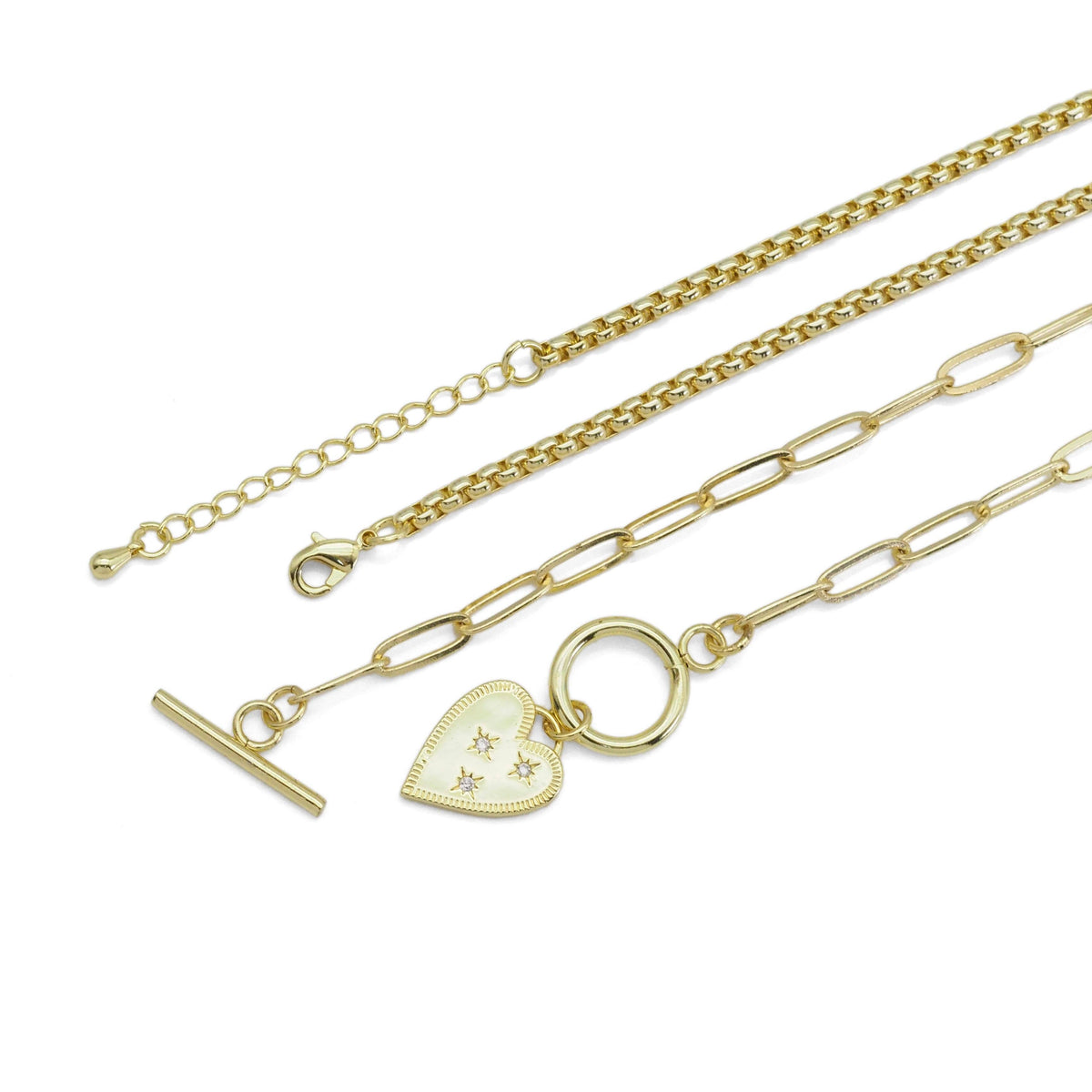 Gold Box Chain Paperclip Heart Chain Necklace Set, Sku#EF484 ...