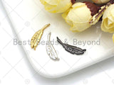 CZ Micro Pave Feather Shape Pendant/Charm/Connector, I'm yours Letter Feather Connector, Silver/Gold/Black Tone, 6x22mm, Sku#Y276