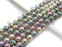 NEW COLOR!!! Silver Rainbow Plated Lava Round Beads,8mm/10mm/12mm Lava Beads, Plated Lava Beads, 15.5" Full Strand, sku#U872