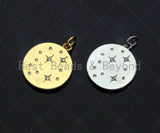 North Star on Disc Round Coin Pendant,North Star Cubic Zirconia Pendant, Silver/Gold Plated,16x19mm,Sku#F1267