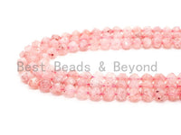 6mm/8mm/10mm Quality Natural Strawberry Quartz beads, Round 16 Faceted Diamond Cut gemstone, Pink Gemstone Beads, 15inch strand, SKU#U39