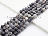 Quality Natural Web Jasper Smooth Round Beads,6mm/8mm/10mm/12mm Gray Cream Gemstone Beads,15.5" Full Strand,SKU#U395