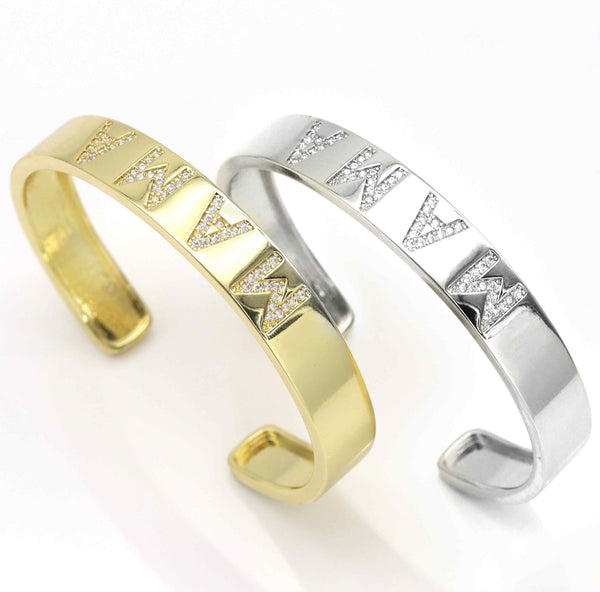 CZ Mirco Pave MAMA Word Open Cuff Bracelet, 18K Gold Filled Bangle Bracelet, Bangle Bracelet, Gift for Her, Sku#X287