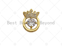 18K Gold Micro CZ Pave with Big CZ Crown Pendant, Gold Crown Charm,  Crown Beads, Jewelry Findings, 14x20mm, sku#LK47
