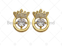 18K Gold Micro CZ Pave with Big CZ Crown Pendant, Gold Crown Charm,  Crown Beads, Jewelry Findings, 14x20mm, sku#LK47