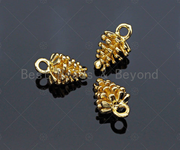 CZ Micro PaveDainty Pine Cone Charm/Pendant, 3D Pine Cone Shape Charm, Gold Pendant, Gold plated charm, 7x12mm, Sku#Y331