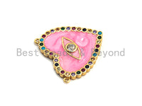 CZ Colorful Micro Pave Enamel Heart With Evil Eye Pendant, Pink Heart ,Heart Shaped Pave Pendant, Gold plated, 26x27mm, Sku#F852